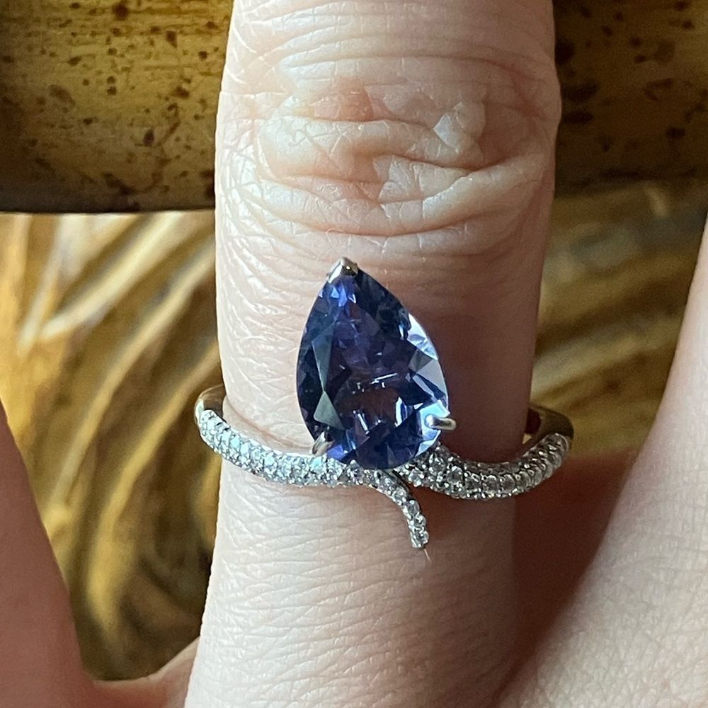 Natural Iolite Moissanite Sterling Silver Ring Size 6